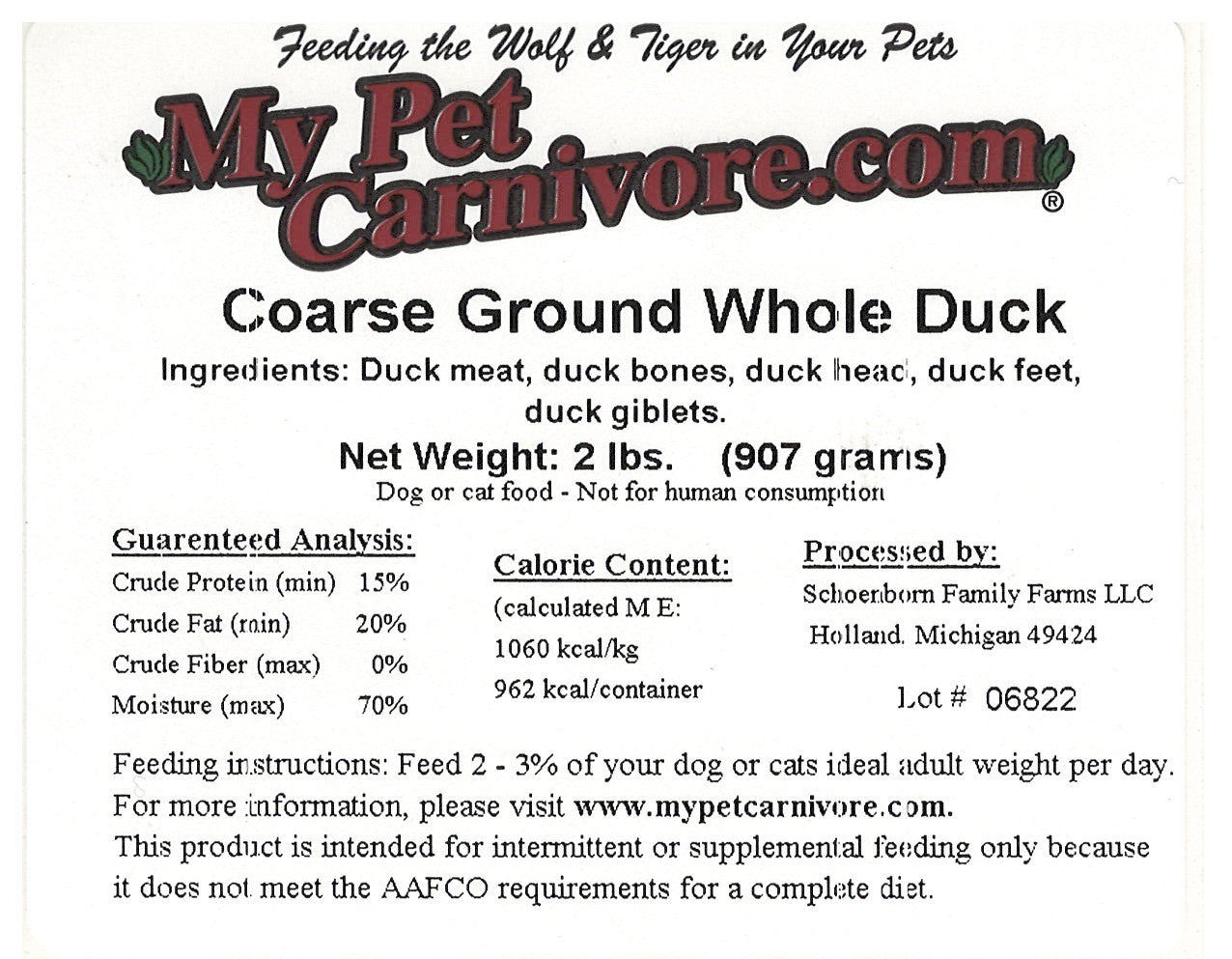 Coarse Ground Whole Duck-2 LB.