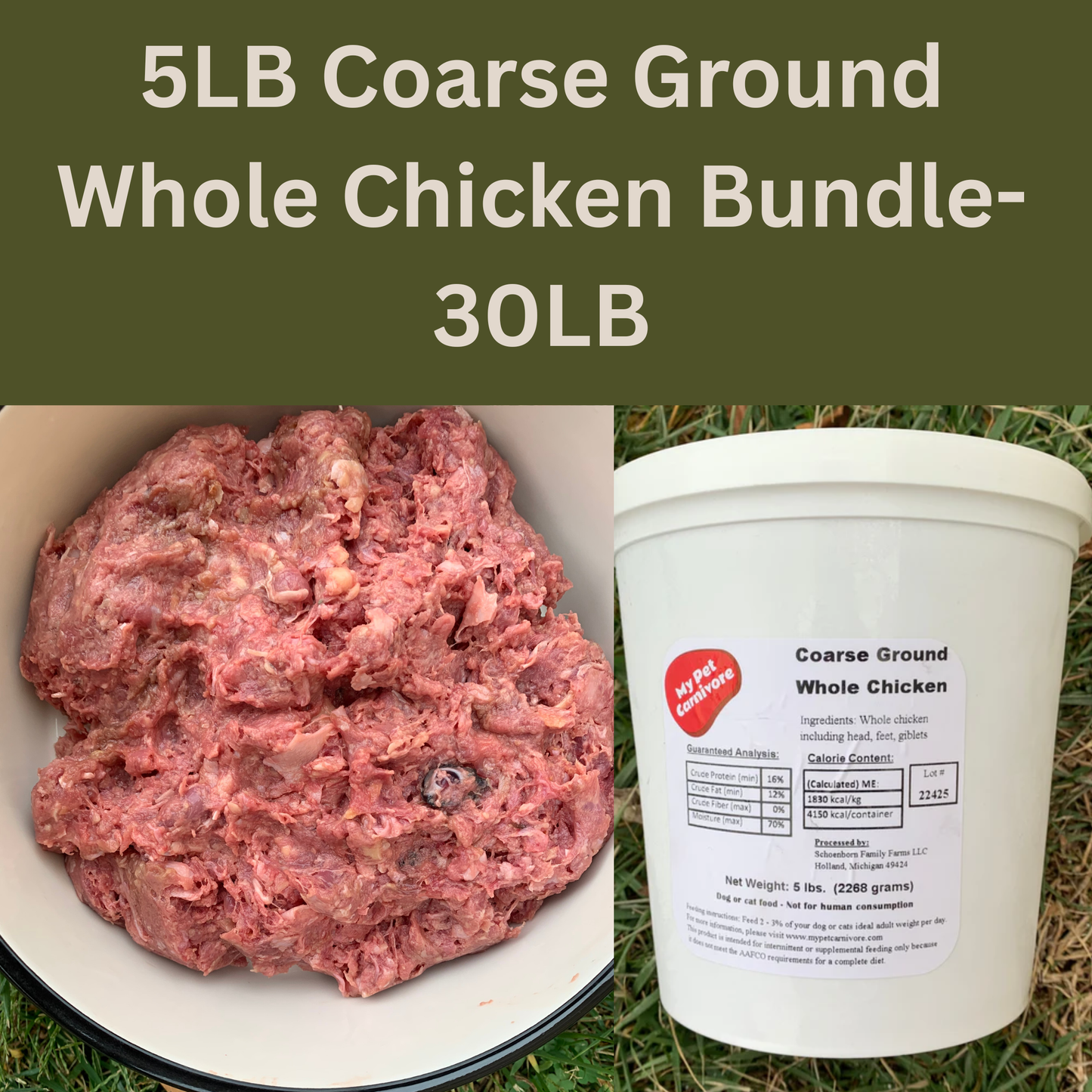 5LB Coarse Ground Whole Chicken Bundle - 30 LB + Free Shipping
