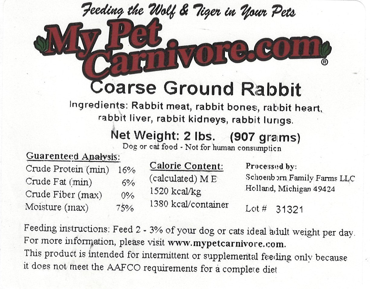Coarse Ground Whole Rabbit-2 LB.