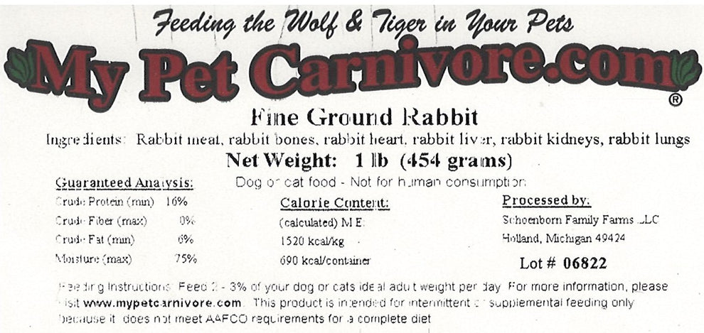 Fine Ground Whole Rabbit-1 LB. – My Pet Carnivore