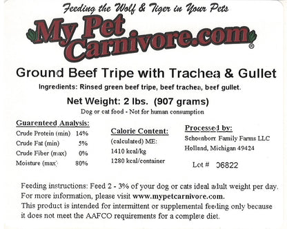 Ground Green Beef Tripe w/ Trachea  & Gullet-2 LB.